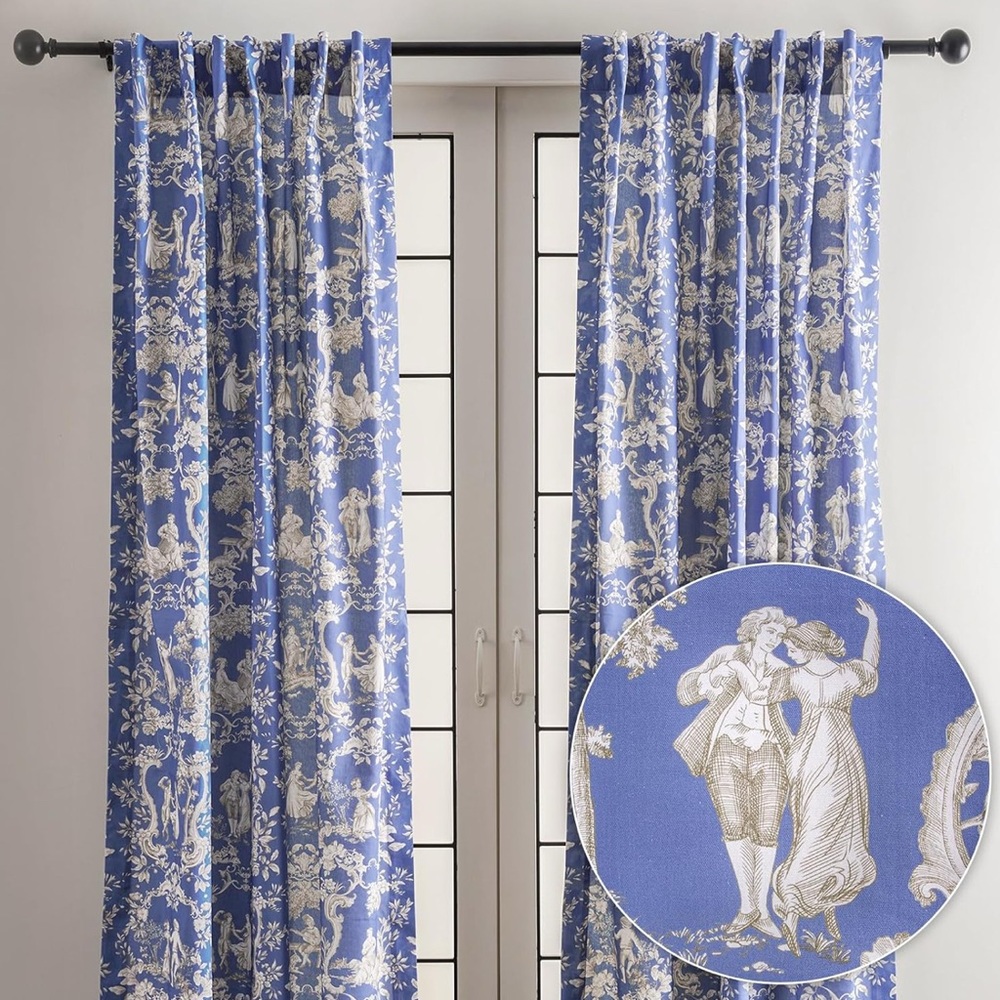Maison d' Hermine 100% Cotton Light Filtering Curtain Panels 50”W x 96”L Blue